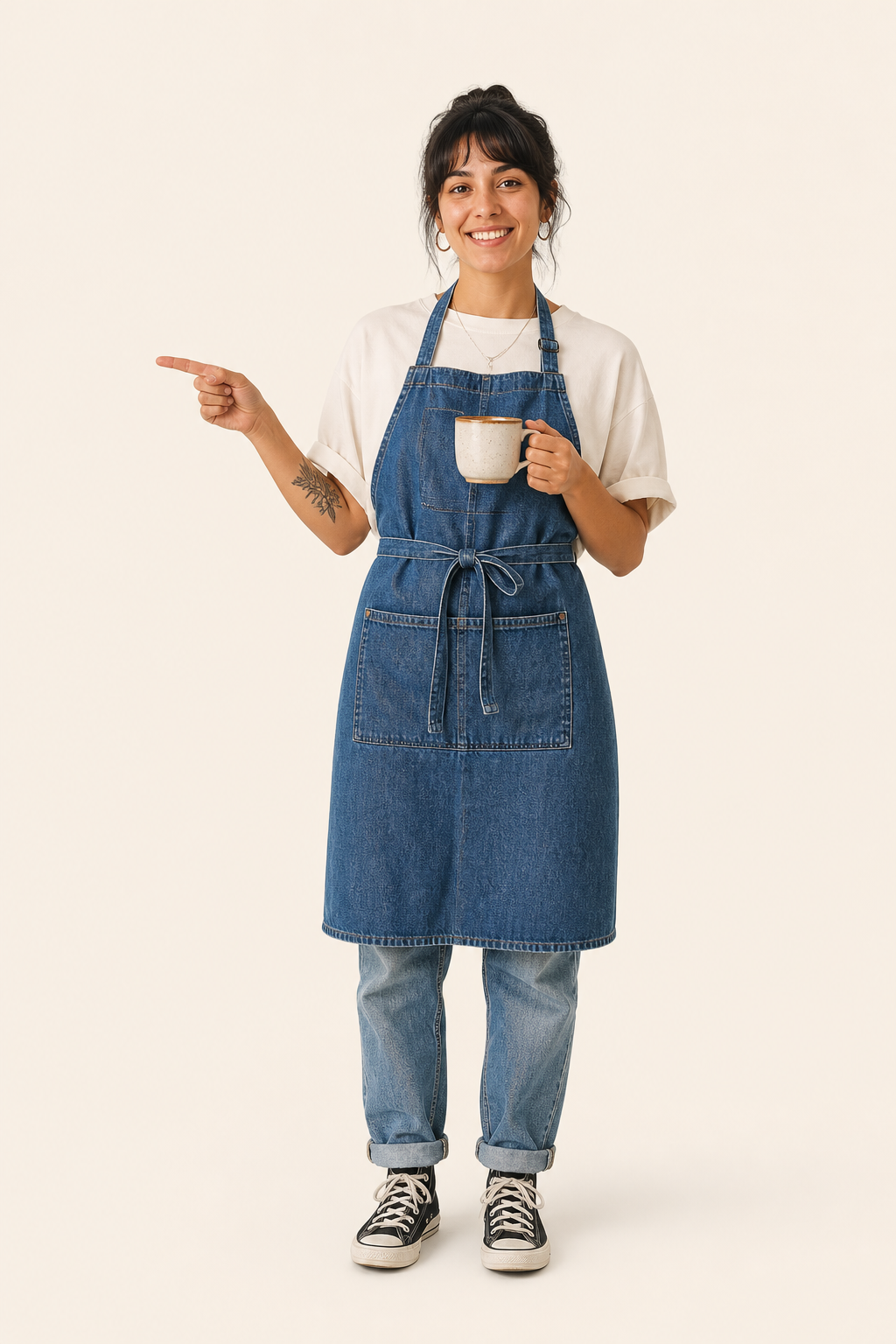 Barista con taza indicando el formulario