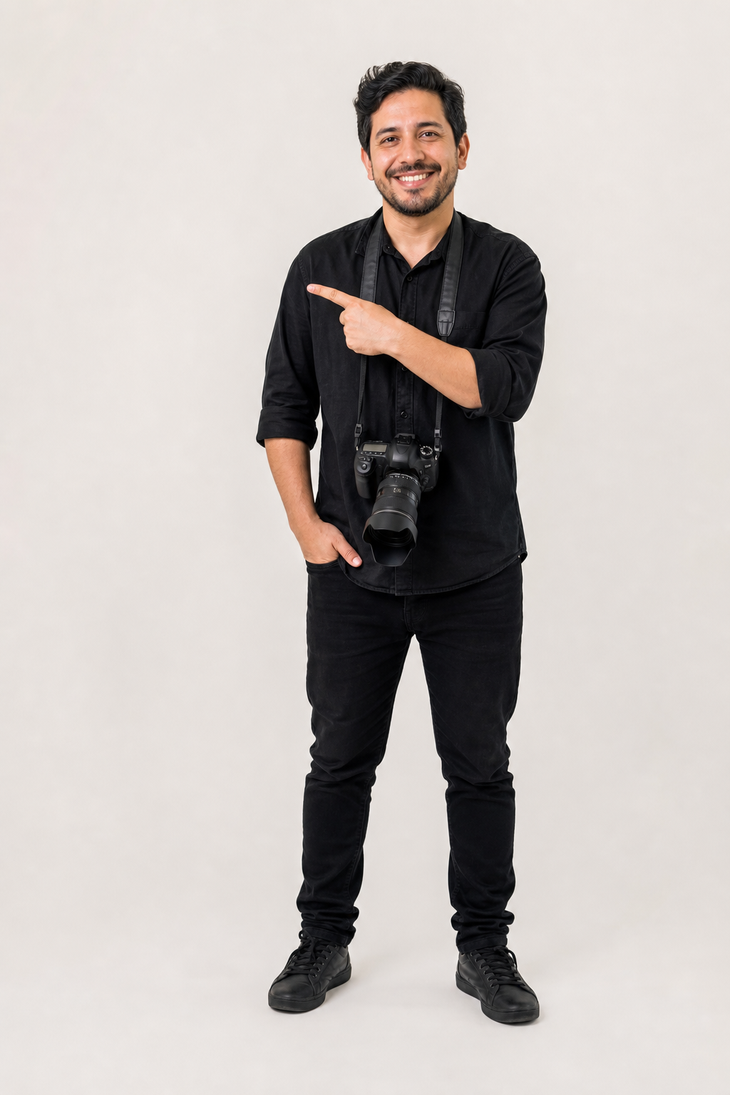 Fotógrafo con cámara indicando el formulario