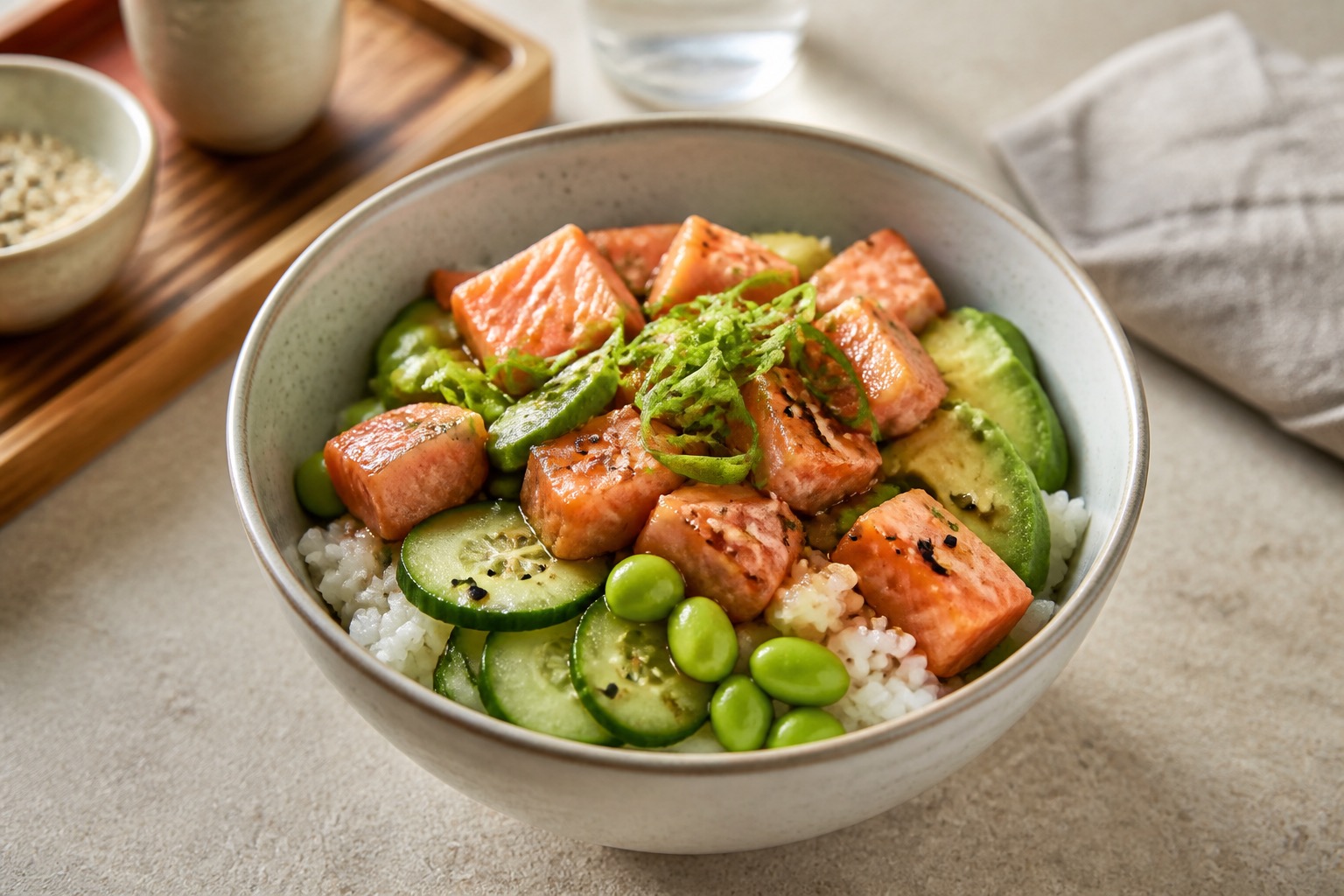 Bowl de gohan con salmón