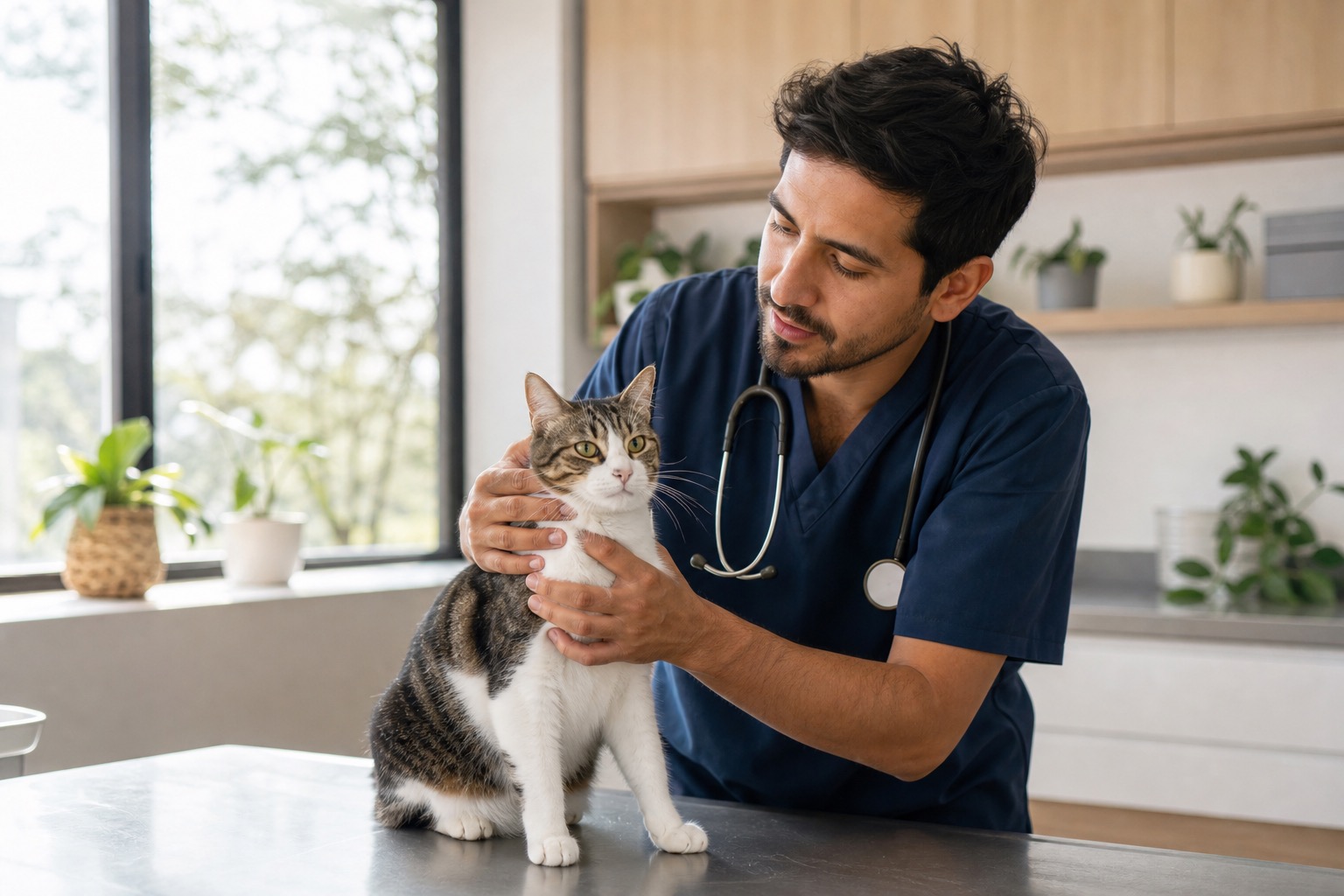 Atención veterinaria a un gato