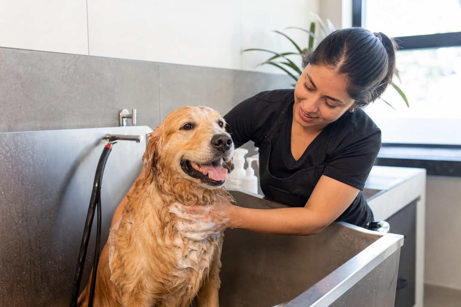 Baño de perro en la veterinaria